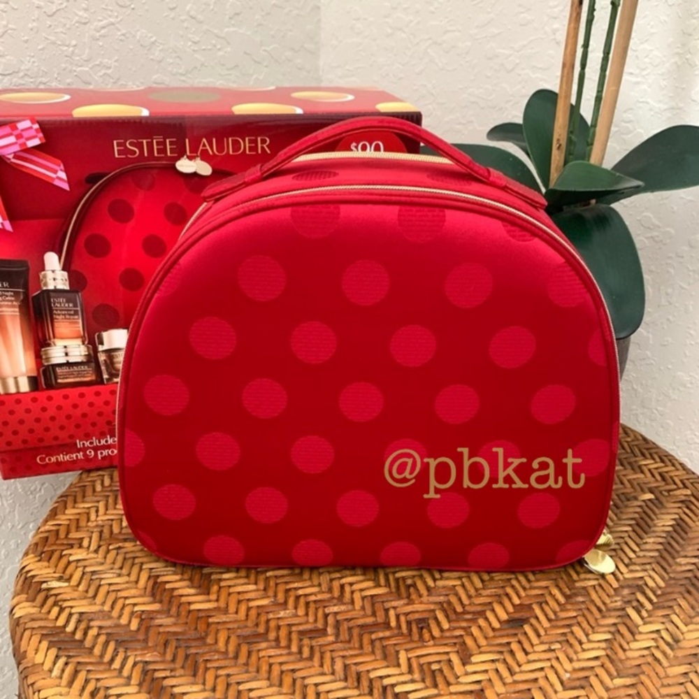 Estee Lauder Sateen Red Polka Dot Large Cosmetic Case